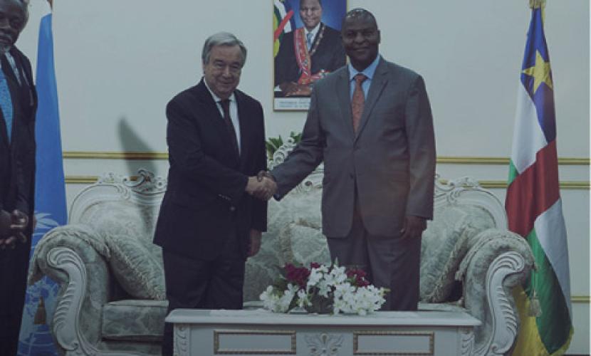 United Nations Secretary General and President of Central African Republic shaking hands