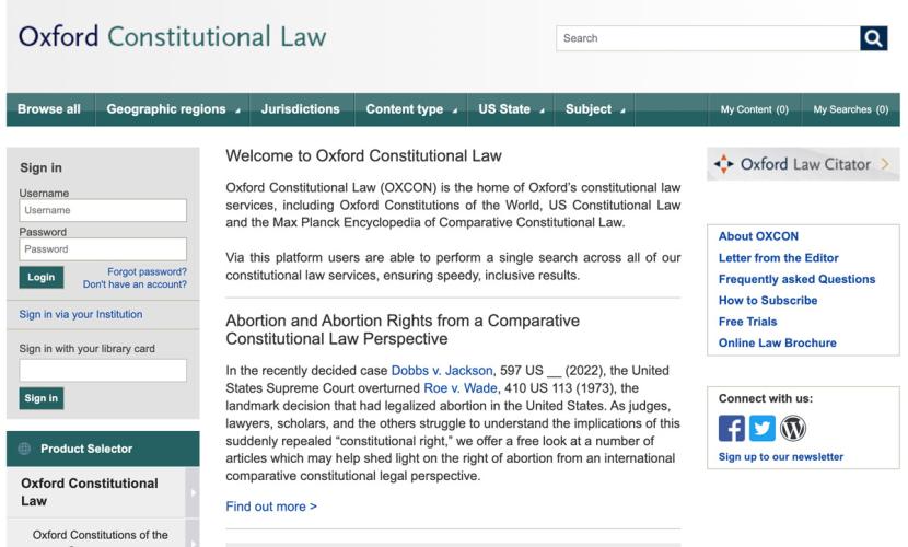 Screenshot of Oxford  Constitutional Law website